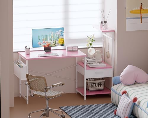 Pamray 50 Inch Small Gaming Computer Desk with Drawers and Shelves