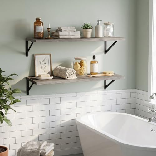 Dreamland Wall Mounted Floating Shelves Set of 2, 30x12, Grey