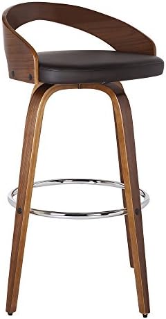 Armen Living Sonia 26" Counter Height Swivel Brown Faux Leather and Walnut Wood Bar Stool - Set of 3