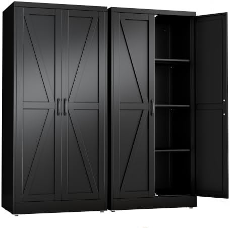 Black Metal Storage Cabinet, 63" Kitchen Pantry Cabinets for Office