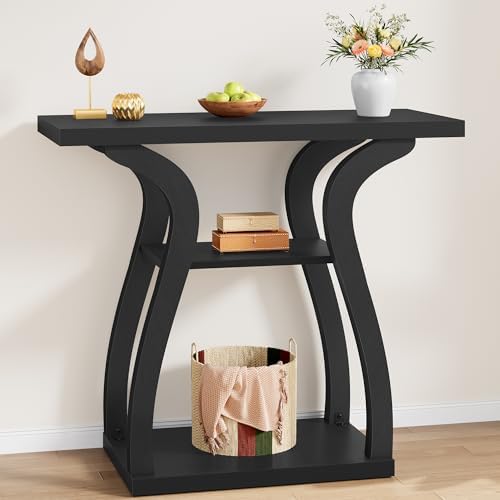 Tajsoon 3-Tier Farmhouse Console Table for Entryway 31.5", Black