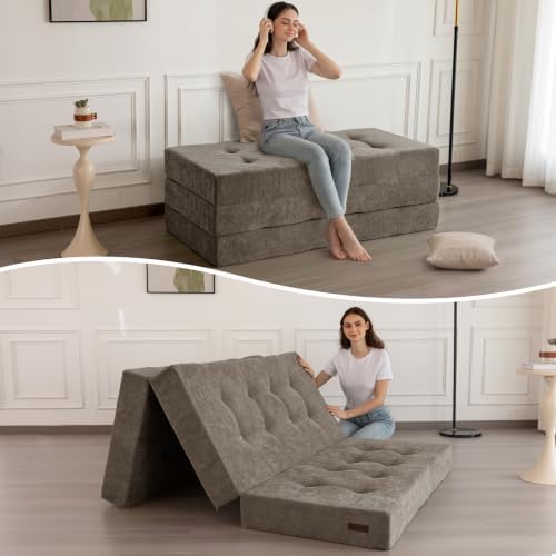MAXYOYO 6" Folding Sofa Bed for Floor, Tufted Tri-Fold Floor Mattress