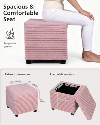 ABHENG Steel Frame Square Ottoman with Storage Vanity Stool Pink UASND643P