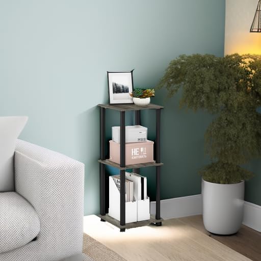 Furinno SIMPLISTIC Side Table Set of 2, 2-Tier Square Modern End Table, Nightstand, Night Stand, Bedside Table, Toolless Assembly, for Living Room, Bedroom, French Oak