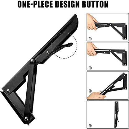 Folding Shelf Brackets - 14 Inch 2 Pcs Heavy Duty Metal Collapsible Shelf Bracket, DIY Wall Mounted Shelf Bracket, Space Saving for Bench