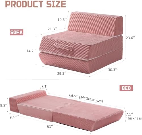 Trenda 16.75 lbs Folding Convertible Sleeper Chair for Small Spaces, Pink