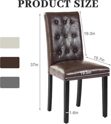 VECELO Upholstered Dining Chairs Set of 6, Modern PU Leather Accent Parsons, Solid Wood Legs w/Rubber Footpads, for Living Room Kitchen, Coffee
