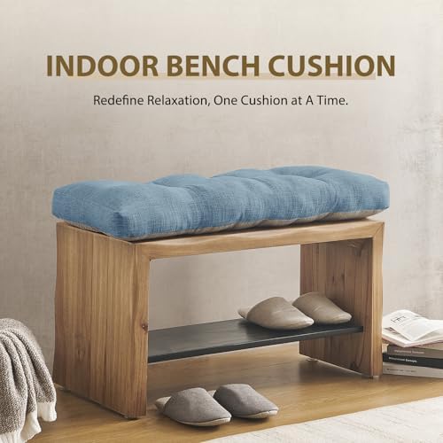 downluxe Indoor Bench Cushion for Indoor Furniture, Non-Slip Tufted Overstuffed Textured Foam Bench Seat Cushion, 36" X 14" X 4", Blue, 1 Pack