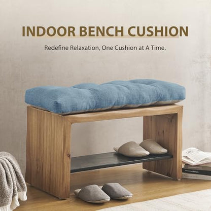 downluxe Indoor Bench Cushion for Indoor Furniture, Non-Slip Tufted Overstuffed Textured Foam Bench Seat Cushion, 36" X 14" X 4", Blue, 1 Pack