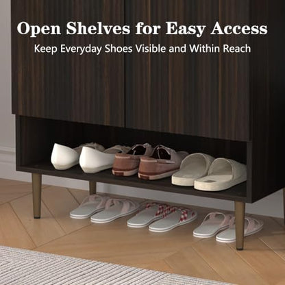 Modern Shoe Cabinet for Entryway, 24 Pairs Shoe Storage Cabinet, Brown