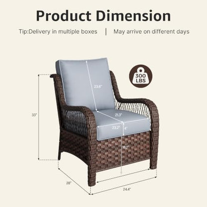 Wicker Patio Chairs Set of 2, Wicker Patio Furniture Chairs with High Back, Wide Armrest, Thickened Cushions, Outdoor Rattan Furniture for Deck, Porch Use, Dark Grey