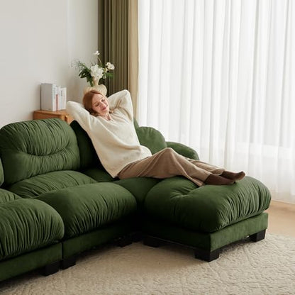 150-Inch U-Shaped Modular Sectional Sofa, Chenille Cloud Couch, Green