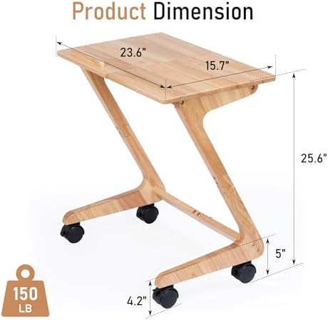 FLYJOE TV Tray Table, TV Dining Table with Casters for Small Spaces, Solid Wood End Table, Sofa Couch Side Table Removable Snack Tray for Coffee Bed Sofa Eating Writing Reading Living Room Bedroom
