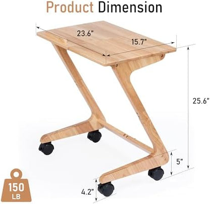 FLYJOE TV Tray Table, TV Dining Table with Casters for Small Spaces, Solid Wood End Table, Sofa Couch Side Table Removable Snack Tray for Coffee Bed Sofa Eating Writing Reading Living Room Bedroom
