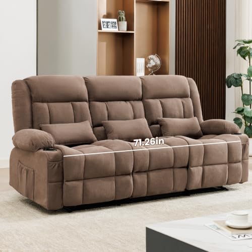 MAHOMICO Reclining Sofa with Cup Holders for Living Room 3 Seat Manual Sofa Recliner with Side Pocket
