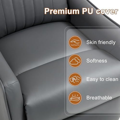 Manual Swivel Rocker Recliner Chair for Adults, Overstuffed Reclining Glider Chair for Nursing with Vibration Massage & Heat, Living Room Rocking Recliner 2-Stage backrest, Faux Leather Gray