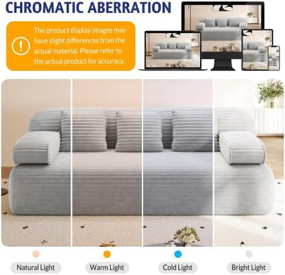 Convertible Sofa Bed, 78.7" Frameless Floor Sofa-in-a-Box, Corduroy Boneless Couch for Small Space Apartments, Queen Sleeper Sofa for Everyday Use, 3 Pillows Included, No Assembly (Light Grey)