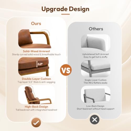 Bonnlo High Back Microfiber Rustic Accent Chairs Set of 2, Upholstered Mid Century Modern Lounge Chairs Reading Chairs Side Sitting Chair Farmhouse Armchairs for Living Room, Bedroom, Guest Room