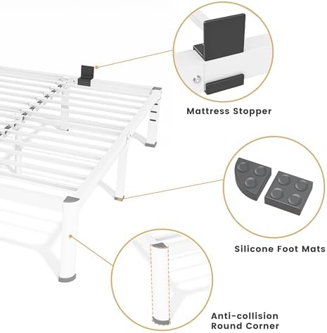 Superay 12 Inch King Metal Bed Frame with Rounded Leg, Mattress Stopper