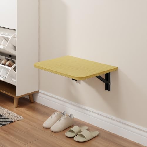 IAE 16 Inch Fold Natural Floating Wall Shelves,12 Inch Deep Wood Wall Shelf