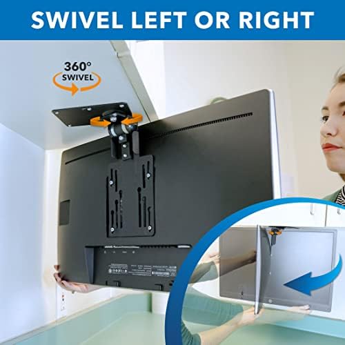 Mount-It! Compact Folding Ceiling TV Mount | Flip Down and Under Cabinet TV Bracket for Small Screens Up to 24 Inches | 90° Tilt and 360° Swivel | VESA 50x50, 75x75, 100x100 | Max 18 lbs