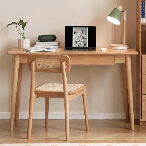 100% Solid Wood Home Office Desk, Oak Wood Writing Desk, Modern Computer Desk with Drawer for Sturdy Home Office Writing 39.37" W Natural Color