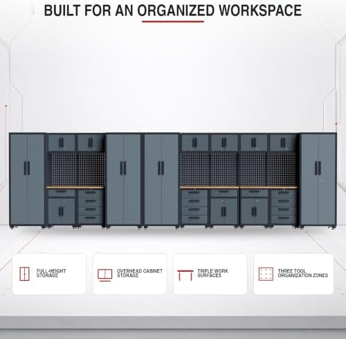 20-Pack Garage Storage Cabinet System with Workbench and Pegboard