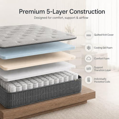 King Size Mattress, 14 Inch King Hybrid Mattresses in a Box, Premium Foam and Pocketed Coil, Medium Feel & Edge Support, Pressure Relief (King, 14 in)