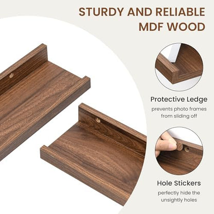 Heimlove Picture Ledge Shelf,48 inch Long Floating Shelves for Wall Set of 4,Picture Shelf with Lip for Wall Decor,Living Room,Bedroom,Bookshelf,Nursery,Perfume,Walnut Color