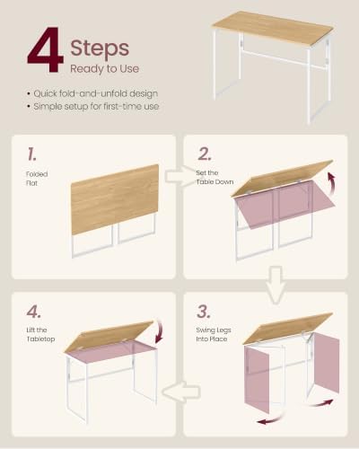 VASAGLE Folding Desk, Small Computer Desk, Foldable Table 39.4 Inch