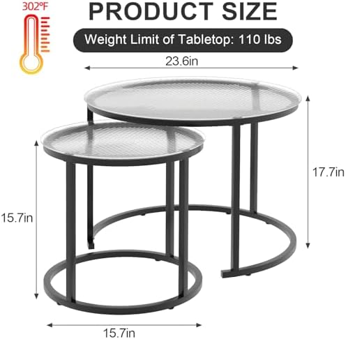 aboxoo Gold Nesting Coffee Table Set of 2, Small Glass Round Nesting Tables for Living Room Bedroom, Accent Tea Table with Black Metal Frame Modern Industrial Simple