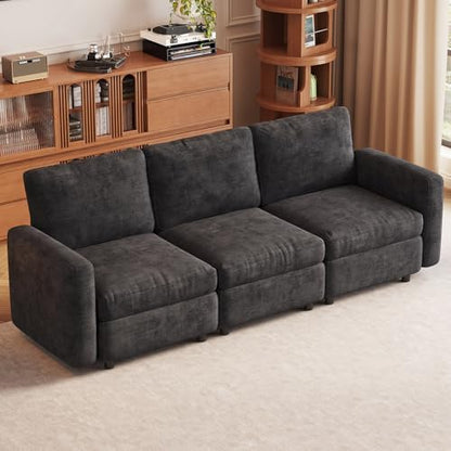 Miuuod 3-Seat Modular Sofa Couch Grey with Ergonomic Cushions, Convertible Sleeper Sectional for Living Room Bedroom Apartment, Cloud Futon Lounge Furniture Set for Small Spaces