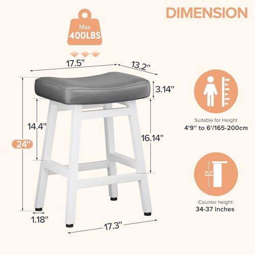 Raynesys 24 Inche Bonded Leather Counter Height Bar Stools Set of 3 Curved