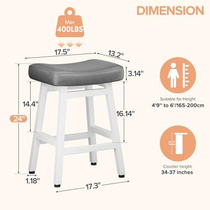 Raynesys 24 Inche Bonded Leather Counter Height Bar Stools Set of 3 Curved