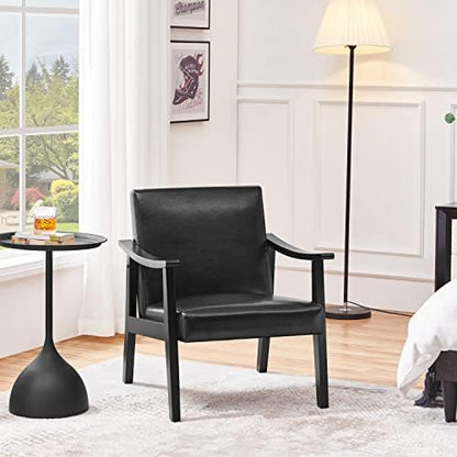 Yaheetech Accent Chairs, Mid-Century Faux Leather Armchairs, Black