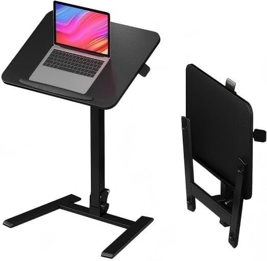 Monomi Mobile Folding Desk 25.6 Inch, Small Sit-Stand Height Adjustable Rolling Laptop Desk, Space-Saving Portable Desk with Wheels for Home Office Craft & Study, Black
