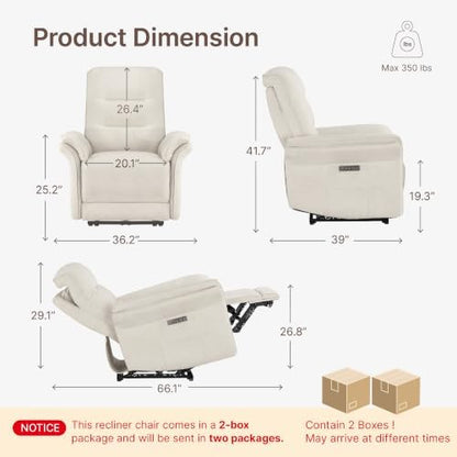 KISLOT Dual Motor Power Recliner Chair,Zero Gravity USB & Type-C, Linen