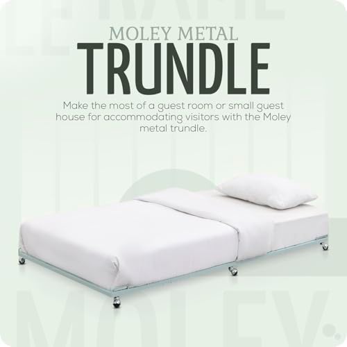 Kings Brand Twin Roll-Out Metal Platform Trundle Bed Frame, Glacier