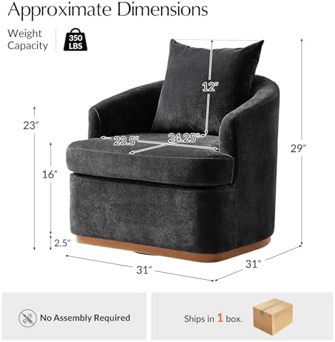 HULALA HOME Modern Swivel Accent Chair with Solid Wood Base, Black