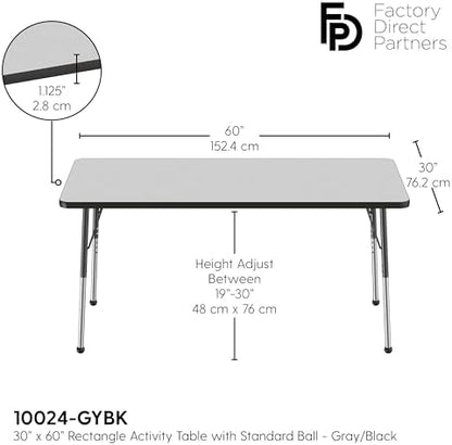 FDP 30" x 60" Rectangle Table with Ball Glide Legs - Gray/Black