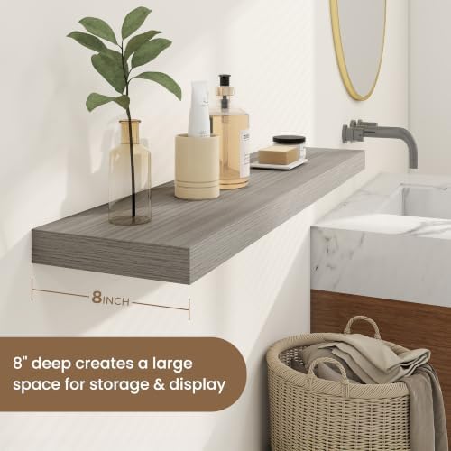 Dreamland 36 Inches Wall Mounted Wood Floating Shelves, Grey, 2 Pack