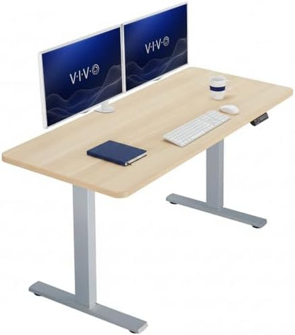 VIVO Electric Standing Desk, Solid 1-Piece 60" x 24" Light Wood Top