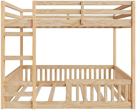 RUNNA Full Over Full Bunk Bed with Ladder, Guardrails,Natural