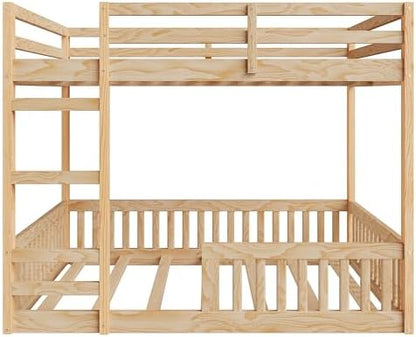 RUNNA Full Over Full Bunk Bed with Ladder, Guardrails,Natural