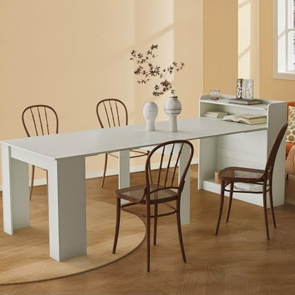 21''- 98.43'' Extendable Dining Room Table, Expandable Dining Table, Modern Large Table, for 2-9 Person(with Shelf), White