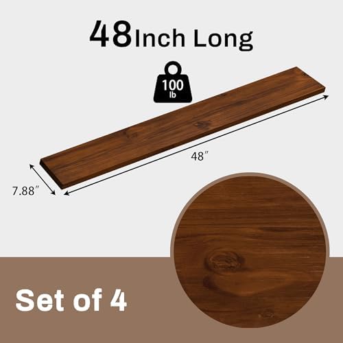 48 Inch Long Floating Shelves, Walnut Wood Wall Shelf, Set of 4