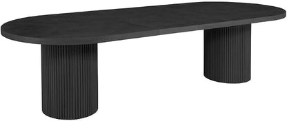 Dobby 90"-123" Extendable Oval Wooden Dining Table, Black | Mid Century Modern, Double Pedestal Base, For 6 People, Large
