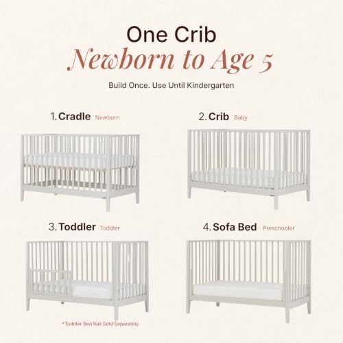 dadada LaLa Solid Wood 3-in-1 Convertible Baby Crib, Almond Milk