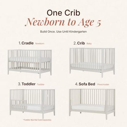 dadada LaLa Solid Wood 3-in-1 Convertible Baby Crib, Almond Milk