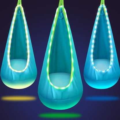 Light Up Kids Pod Swing, Indoor Outdoor Hammock Seat w/ LED Light,Blue